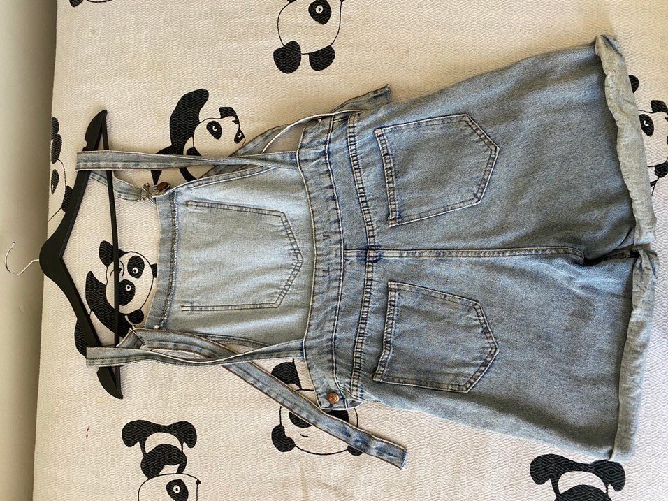 Kadın Mavi Denim Mini Askılı Şort Tulum - Görsel 2