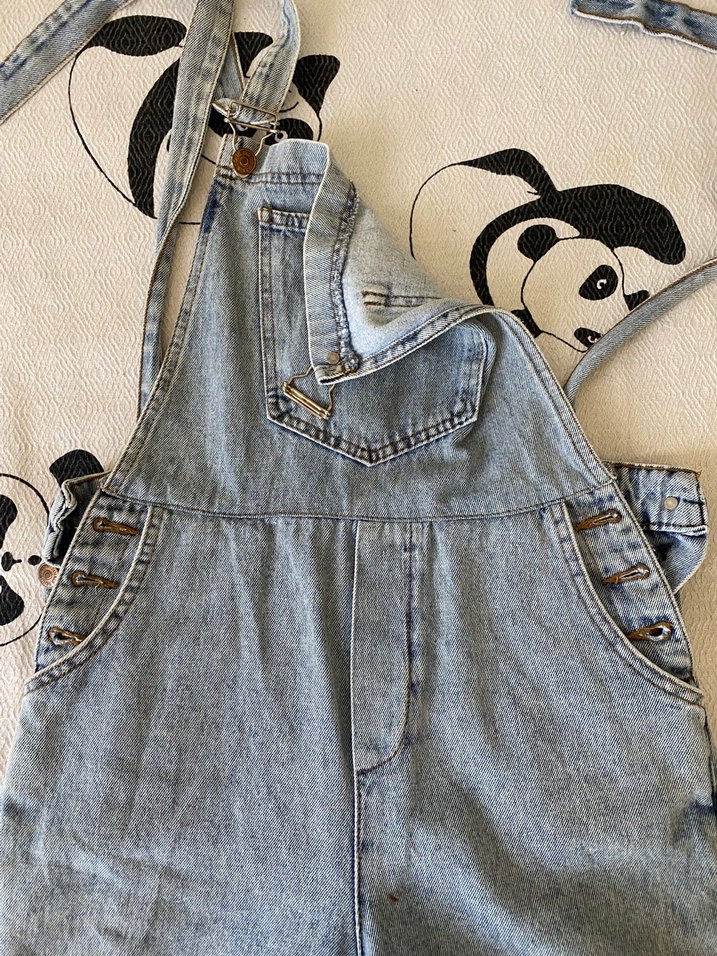 Kadın Mavi Denim Mini Askılı Şort Tulum - Görsel 4