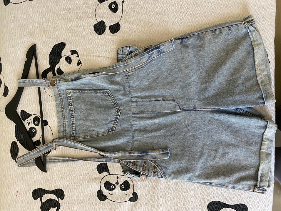 Kadın Mavi Denim Mini Askılı Şort Tulum - Görsel 5