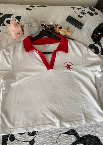 Defacto Kırmızı Yakalı Beyaz Kadın Tişört - Görsel 2