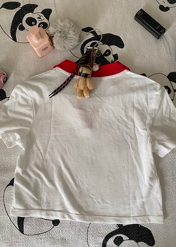 Defacto Kırmızı Yakalı Beyaz Kadın Tişört - Görsel 6