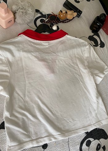 Defacto Kırmızı Yakalı Beyaz Kadın Tişört - Görsel 7