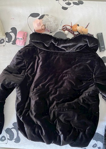 Siyah Kadın Kışlık kadife Polar Ceket - Görsel 5