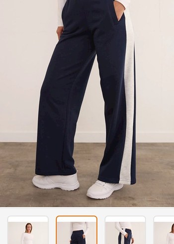 Gri Çizgili Beyaz Kadın Eşofman Altı - Görsel 2