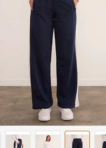 Gri Çizgili Beyaz Kadın Eşofman Altı - Görsel 5