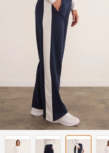 Gri Çizgili Beyaz Kadın Eşofman Altı - Görsel 3