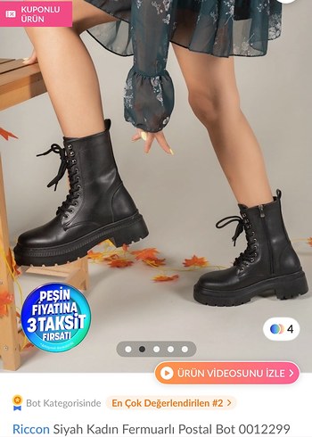 Riccon Siyah Kadın Fermuarlı Postal Bot - Görsel 2