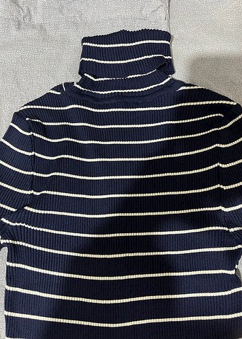 Lacivert Çizgili Boğazlı Kadın Kazak - Görsel 2