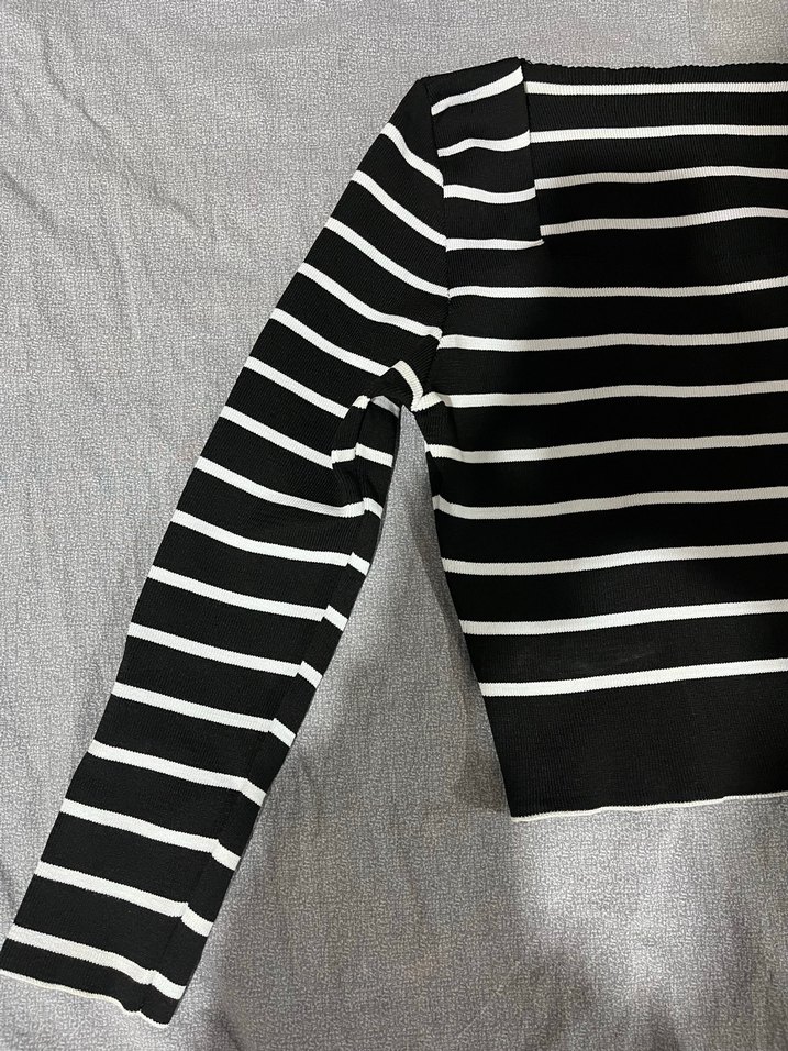 Çizgili Siyah Kadın Uzun Kollu Triko - Görsel 2