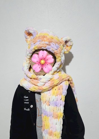 Çok Renkli Örgü Çocuk Bere ve Atkı Seti - Görsel 2