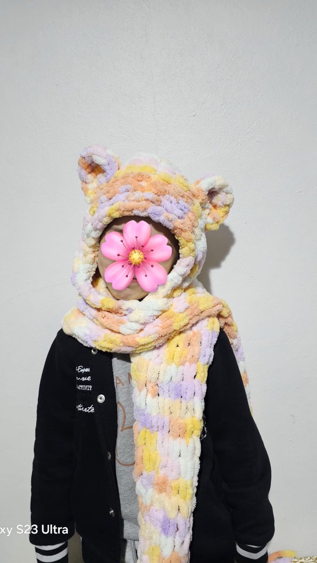 Çok Renkli Örgü Çocuk Bere ve Atkı Seti - Görsel 2