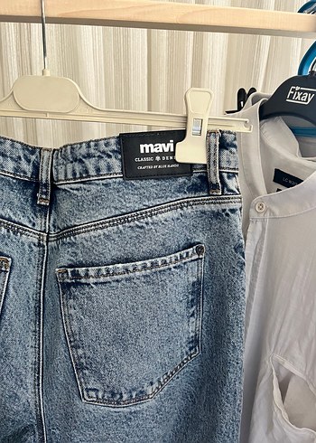 Mavi Düğmeli Baskılı Kadın Denim Pantolon - Görsel 3