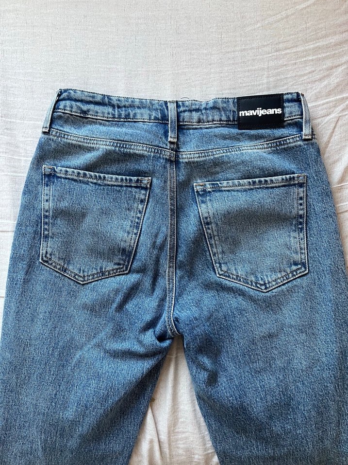 Kadın Gri Mavi Denim düz Kesim Pantolon - Görsel 2