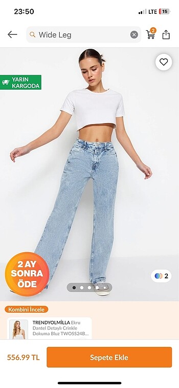 trendyolmilla mavi yüksek bel wide leg jeans