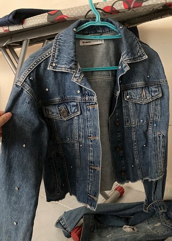 Düğmeli Mavi Kadın Denim Ceket