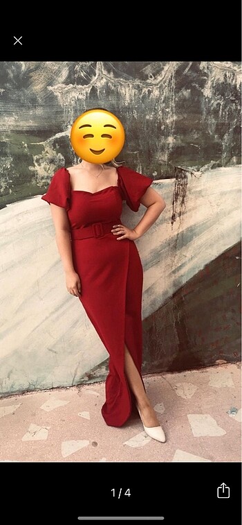 Kırmızı kemerli abiye elbise