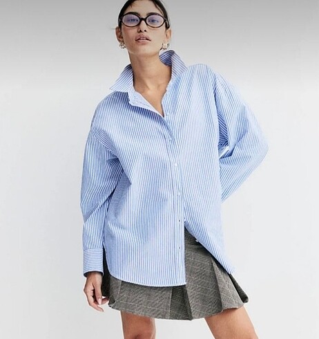 H&M oversize çizgili keten gömlek