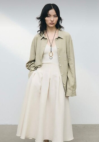 s Beden H&M Oversize açık haki keten gömlek