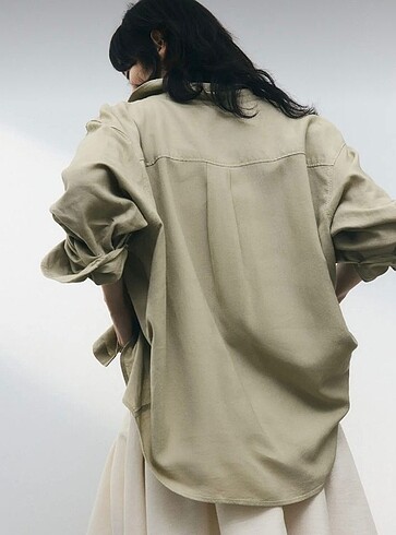 H&M H&M Oversize açık haki keten gömlek