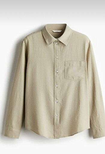 s Beden haki Renk H&M Oversize açık haki keten gömlek