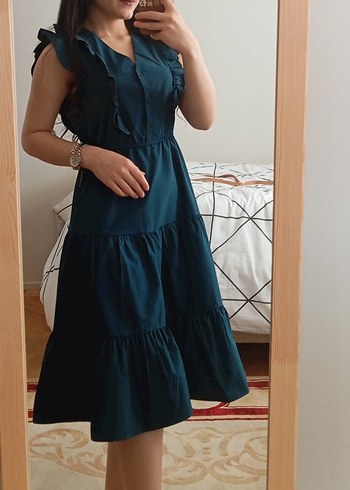 Kolsuz Lacivert Bohem Midi Elbise - Görsel 2