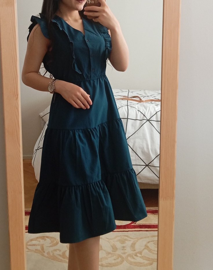 Kolsuz Lacivert Bohem Midi Elbise - Görsel 2