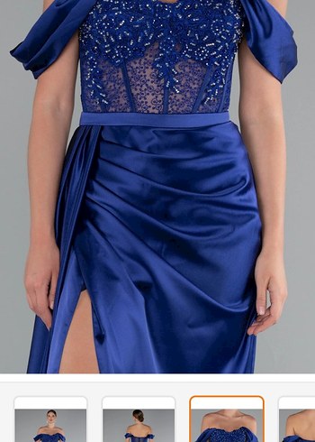 Drapeli Lacivert Uzun Abiye Elbise - Görsel 2