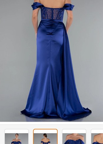 Drapeli Lacivert Uzun Abiye Elbise - Görsel 3