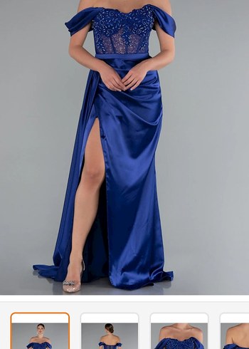 Drapeli Lacivert Uzun Abiye Elbise - Görsel 4