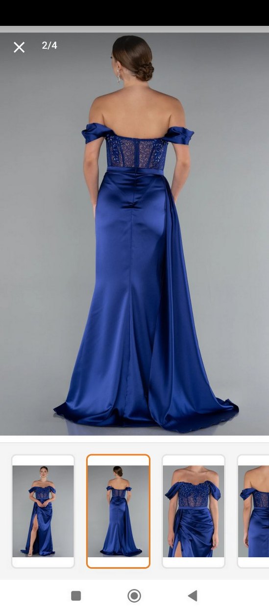 Drapeli Lacivert Uzun Abiye Elbise - Görsel 3