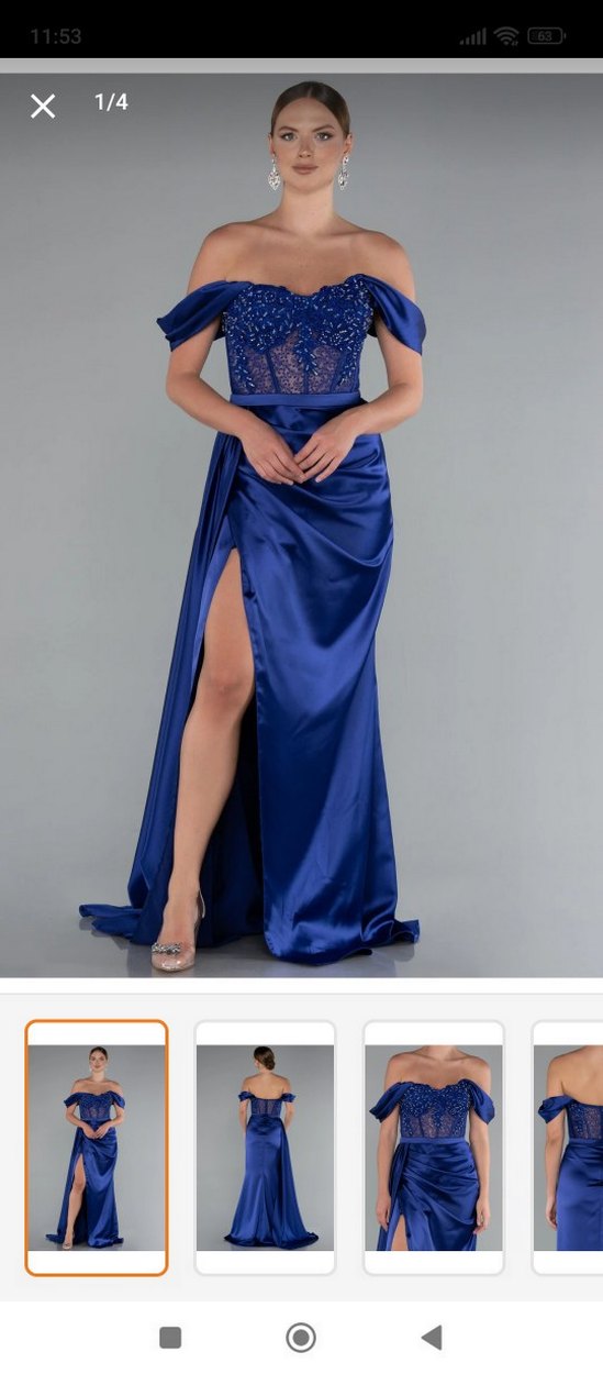 Drapeli Lacivert Uzun Abiye Elbise - Görsel 4