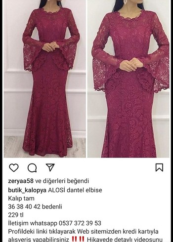 Bordo Dantel Uzun Abiye Elbise - Görsel 2