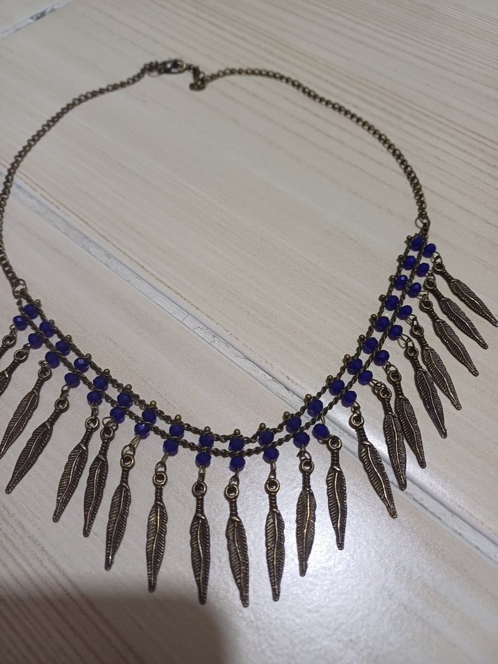 Mavi Boncuklu Etnik Zincir Kolye - Görsel 2