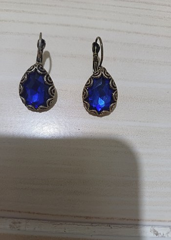 Vintage Mavi Taşlı Midi Küpe - Görsel 2