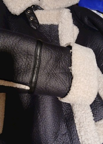 Kürklü Siyah Deri Kadın Biker Ceket - Görsel 2