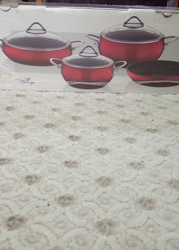 Falez Marka 7 Parça Mercan Kırmızı Tencere ve Tava Seti - Görsel 3