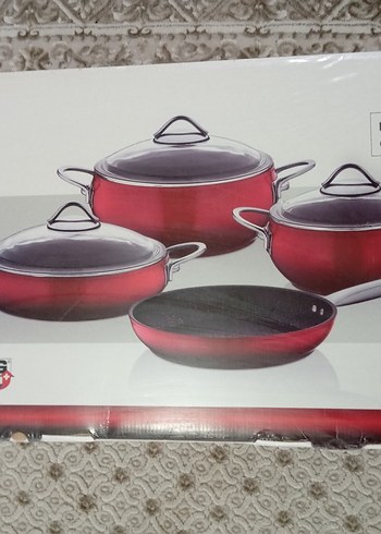 Falez Marka 7 Parça Mercan Kırmızı Tencere ve Tava Seti - Görsel 2