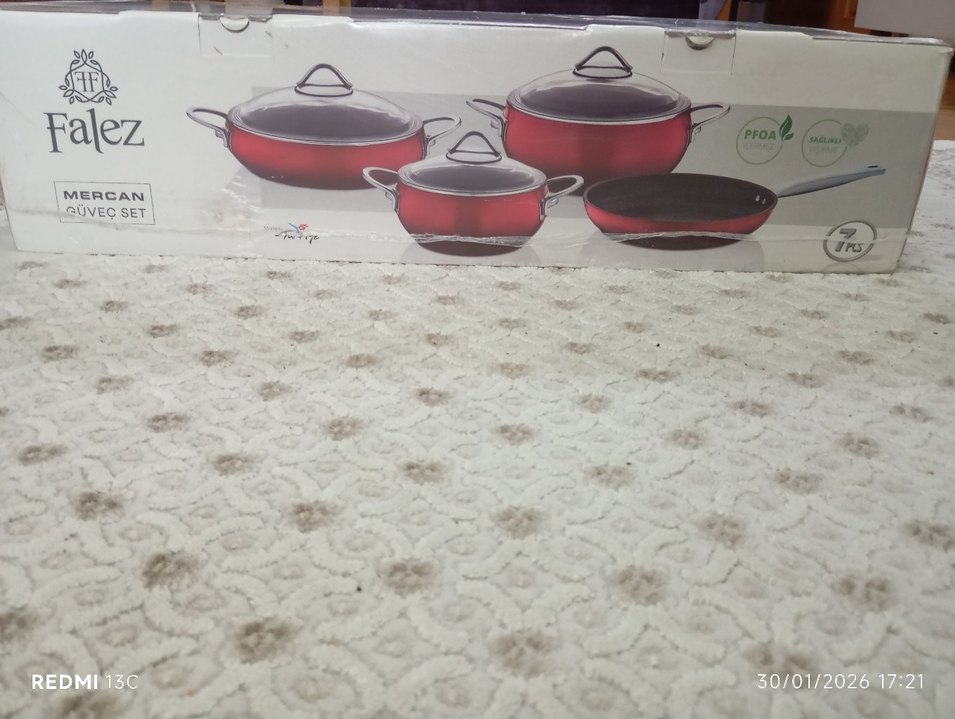 Falez Marka 7 Parça Mercan Kırmızı Tencere ve Tava Seti - Görsel 3