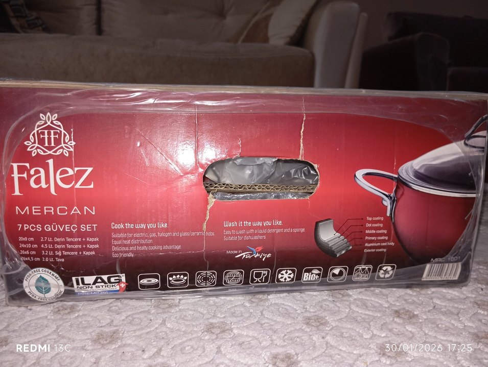 Falez Marka 7 Parça Mercan Kırmızı Tencere ve Tava Seti - Görsel 4
