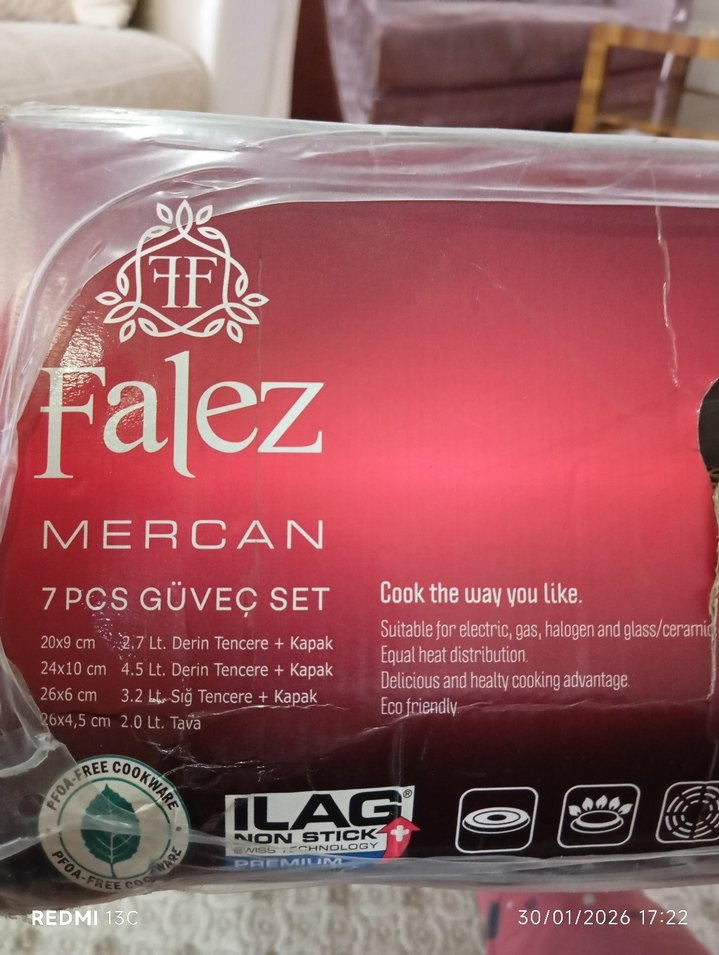Falez Marka 7 Parça Mercan Kırmızı Tencere ve Tava Seti - Görsel 5