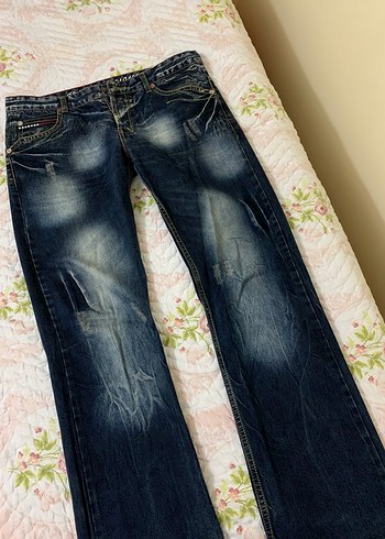 Kadın/Erkek Unisex Lacivert Salaş Denim Pantolon