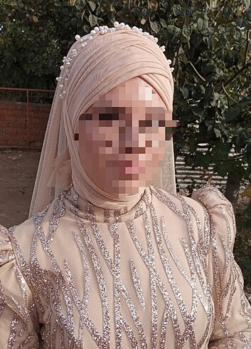 Bej rengi hazır duvak - Görsel 2