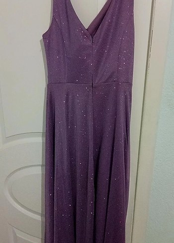 Mor Uzun Drapeli Kadın Abiye Elbise - Görsel 5