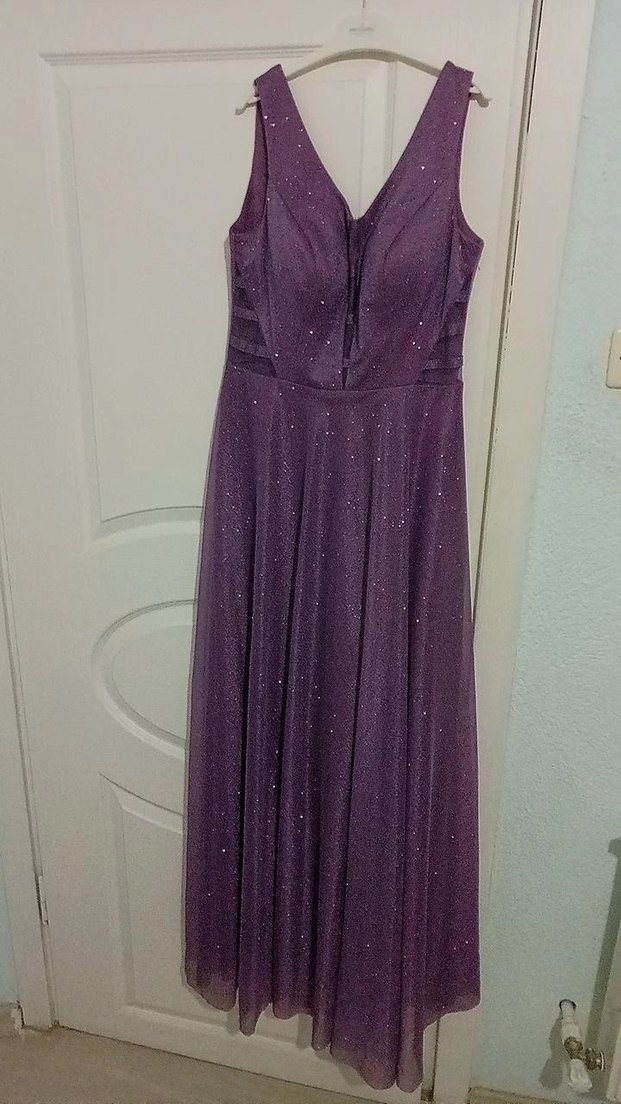 Mor Uzun Drapeli Kadın Abiye Elbise - Görsel 2