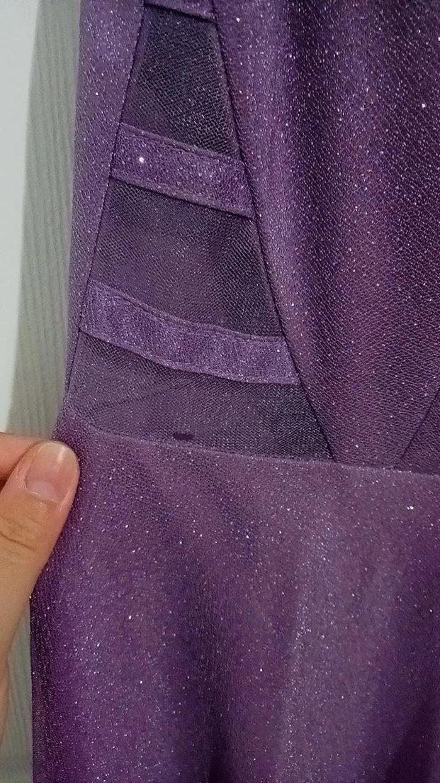 Mor Uzun Drapeli Kadın Abiye Elbise - Görsel 3