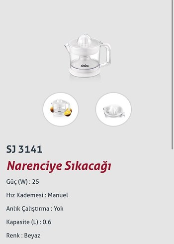 Sinbo SJ 3141 Portakal Sıkacağı - Görsel 5