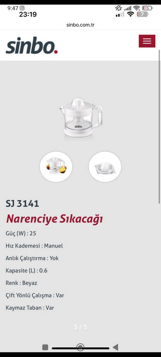 Sinbo SJ 3141 Portakal Sıkacağı - Görsel 5