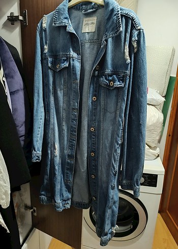 defacto kadın uzun kot ceket - Görsel 4