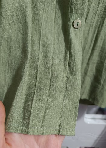 Kadın Yeşil Keten Düğmeli Gömlek - Görsel 3