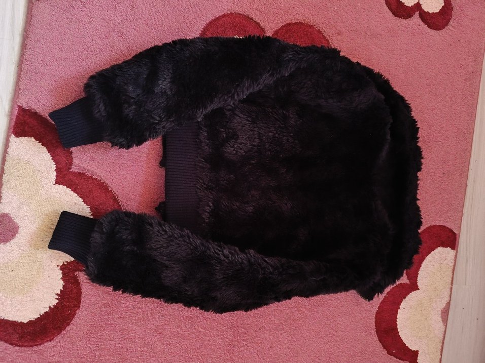 Siyah crop kürk Kadın Ceket - Görsel 3